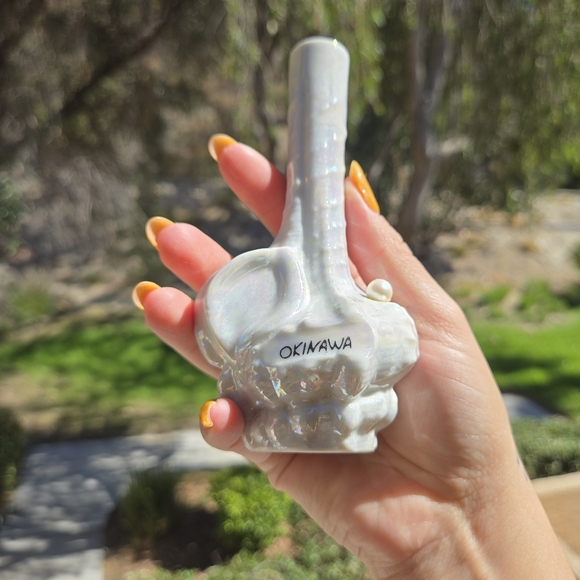 Okinawa Iridescent Pearlescent Bud Vase‎ Bottle with Pearl Accent 80s Vintage - Picture 5 of 9